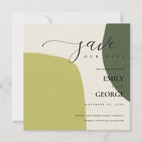 ABSTRACT KRAFT CHIC LIME GREEN SAVE THE DATE CARD