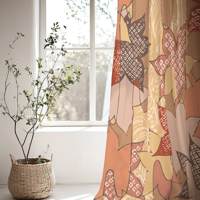 Abstract Kyoto Floral Earthy Geometric Patterns Sheer Curtains (Creator Uploaded)