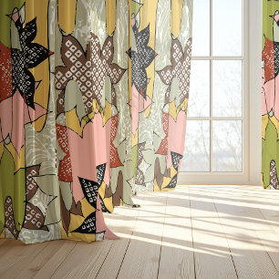 Abstract Kyoto Floral Geometric Patterns Sheer Curtains