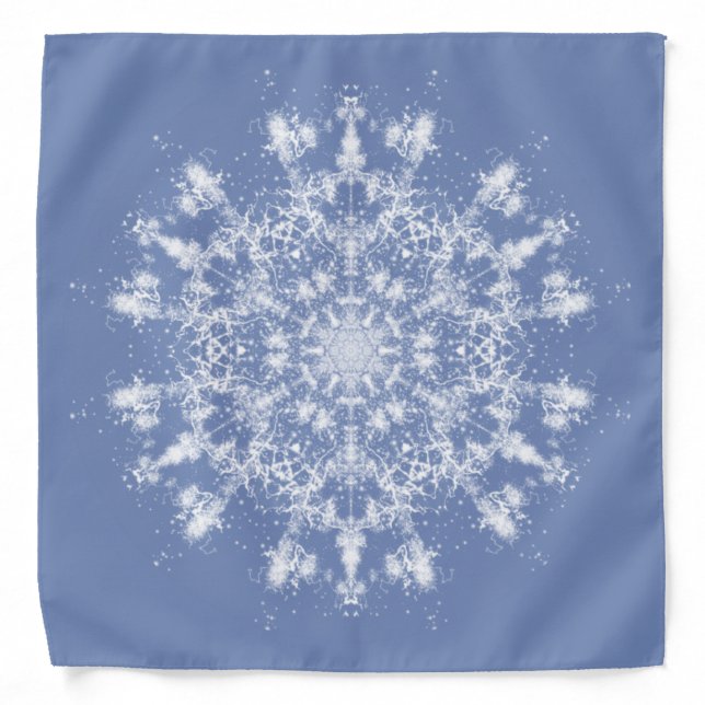 Abstract Lacy Fractal Snowflake on Blue Background Bandana (Front)