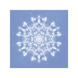 Abstract Lacy Fractal Snowflake on Blue Background Canvas Print