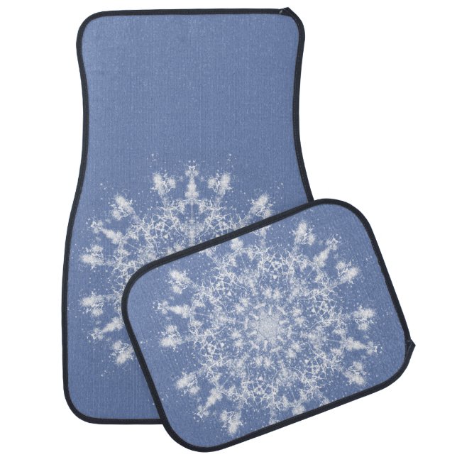 Abstract Lacy Fractal Snowflake on Blue Background Car Floor Mat (Set)