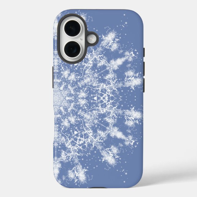 Abstract Lacy Fractal Snowflake on Blue Background Case-Mate iPhone Case (Back)