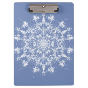 Abstract Lacy Fractal Snowflake on Blue Background Clipboard