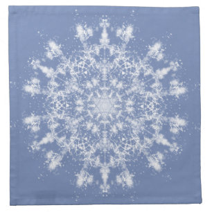 Abstract Lacy Fractal Snowflake on Blue Background Cloth Napkin