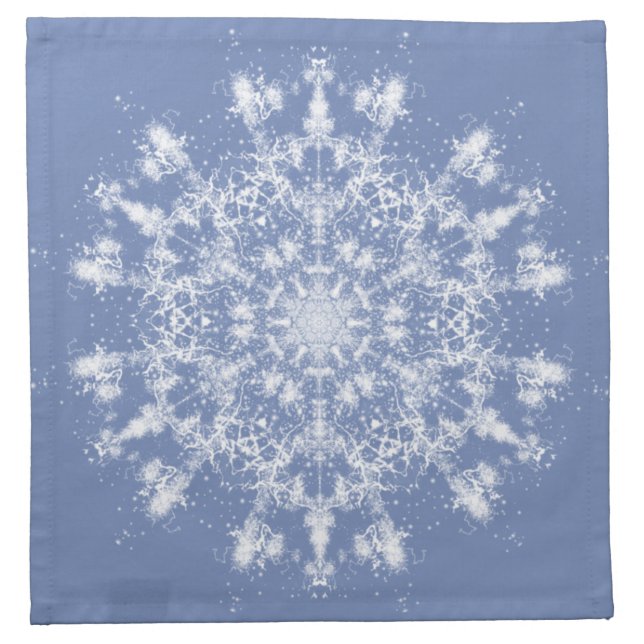 Abstract Lacy Fractal Snowflake on Blue Background Cloth Napkin (Front)