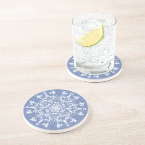Abstract Lacy Fractal Snowflake on Blue Background Coaster