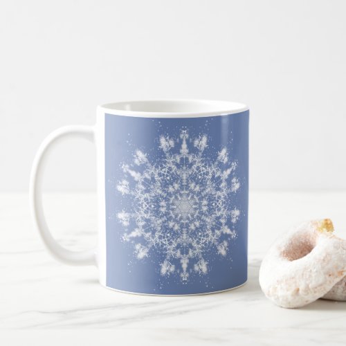 Abstract Lacy Fractal Snowflake on Blue Background Coffee Mug