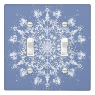 Abstract Lacy Fractal Snowflake on Blue Background Light Switch Cover
