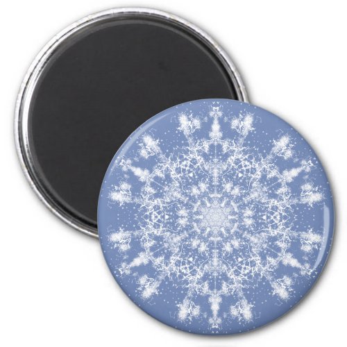 Abstract Lacy Fractal Snowflake on Blue Background Magnet