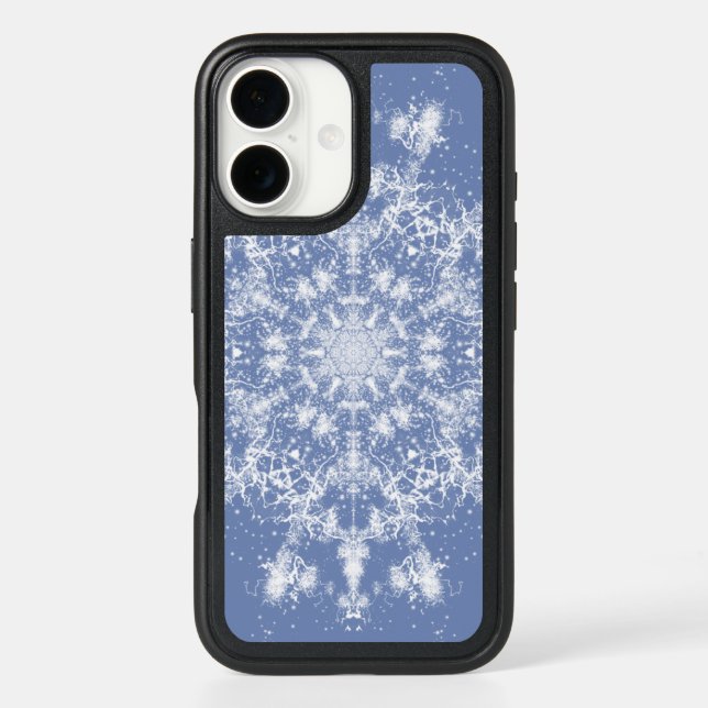 Abstract Lacy Fractal Snowflake on Blue Background Otterbox iPhone Case (Back)