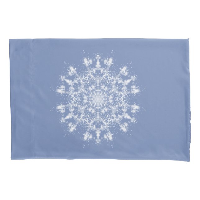 Abstract Lacy Fractal Snowflake on Blue Background Pillow Case (Front)