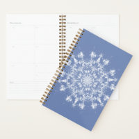 Abstract Lacy Fractal Snowflake on Blue Background Planner