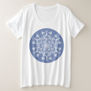 Abstract Lacy Fractal Snowflake on Blue Background Plus Size T-Shirt