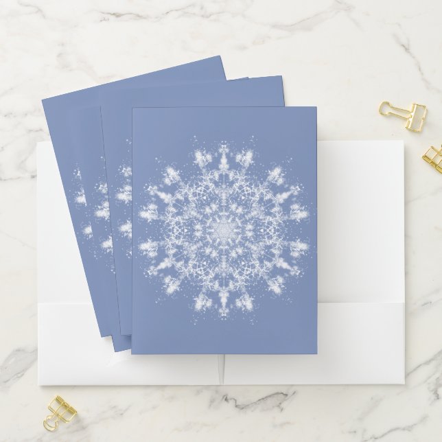 Abstract Lacy Fractal Snowflake on Blue Background Pocket Folder (In Situ)
