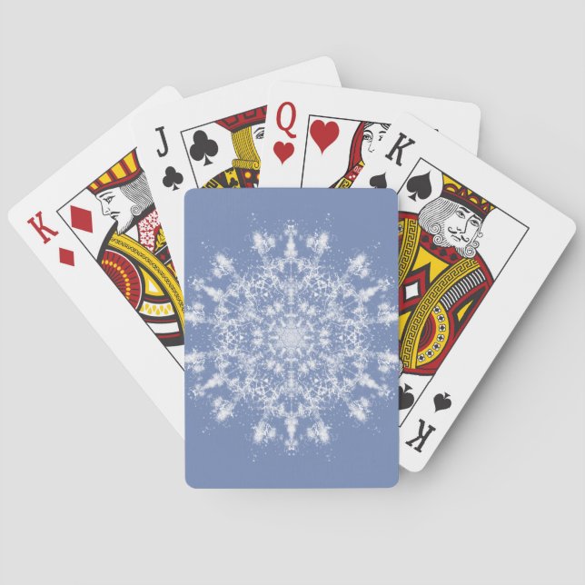 Abstract Lacy Fractal Snowflake on Blue Background Poker Cards (Back)