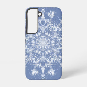 Abstract Lacy Fractal Snowflake on Blue Background Samsung Galaxy S22 Case