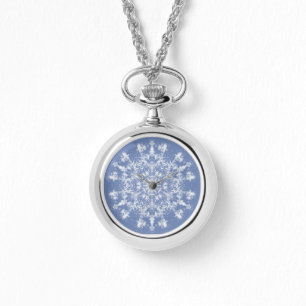 Abstract Lacy Fractal Snowflake on Blue Background Watch