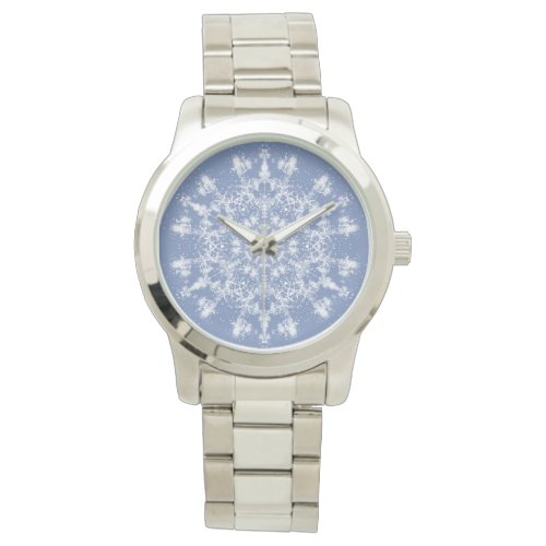 Abstract Lacy Fractal Snowflake on Blue Background Watch
