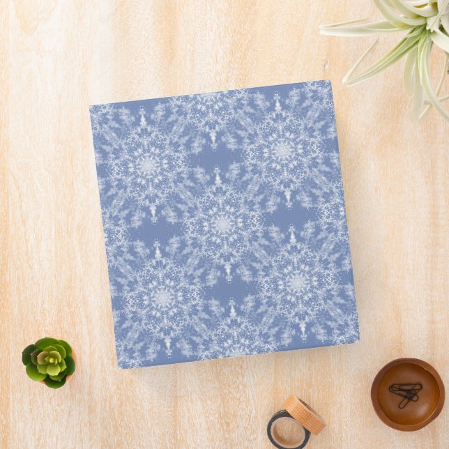 Abstract Lacy Fractal Snowflake Pattern on Blue 3 Ring Binder (In Situ)