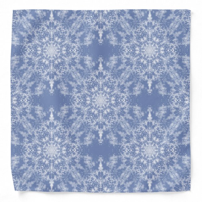 Abstract Lacy Fractal Snowflake Pattern on Blue Bandana (Front)