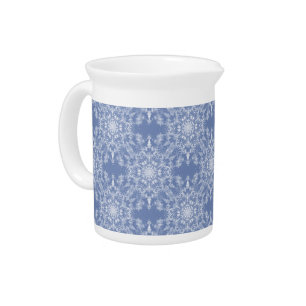Abstract Lacy Fractal Snowflake Pattern on Blue Beverage Pitcher