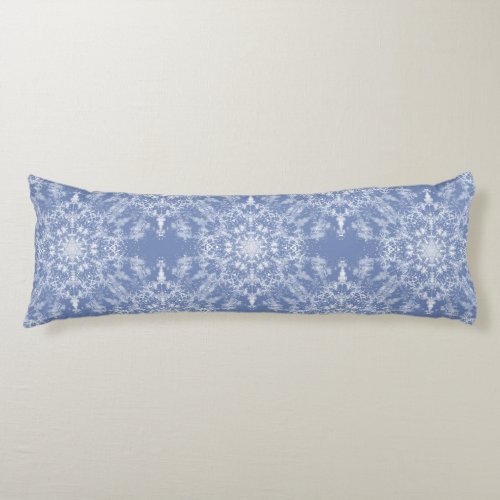Abstract Lacy Fractal Snowflake Pattern on Blue Body Pillow