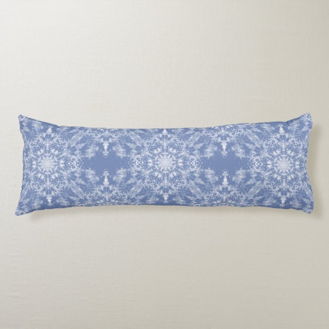 Abstract Lacy Fractal Snowflake Pattern on Blue Body Pillow (Front)
