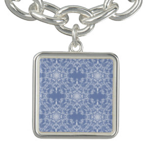 Abstract Lacy Fractal Snowflake Pattern on Blue Bracelet
