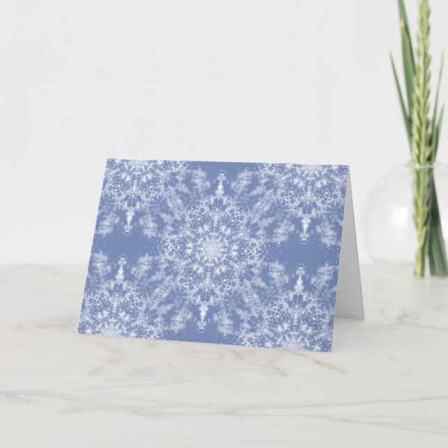 Abstract Lacy Fractal Snowflake Pattern on Blue Card (Front)