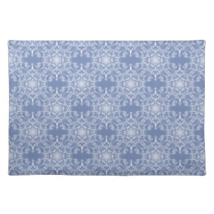 Abstract Lacy Fractal Snowflake Pattern on Blue Cloth Placemat