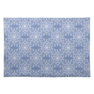 Abstract Lacy Fractal Snowflake Pattern on Blue Cloth Placemat