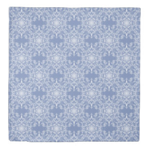 Abstract Lacy Fractal Snowflake Pattern on Blue Duvet Cover