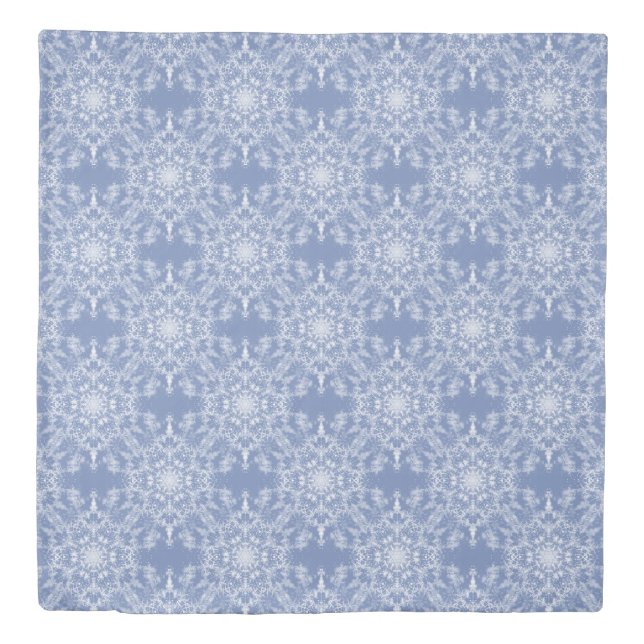 Abstract Lacy Fractal Snowflake Pattern on Blue Duvet Cover (Front)