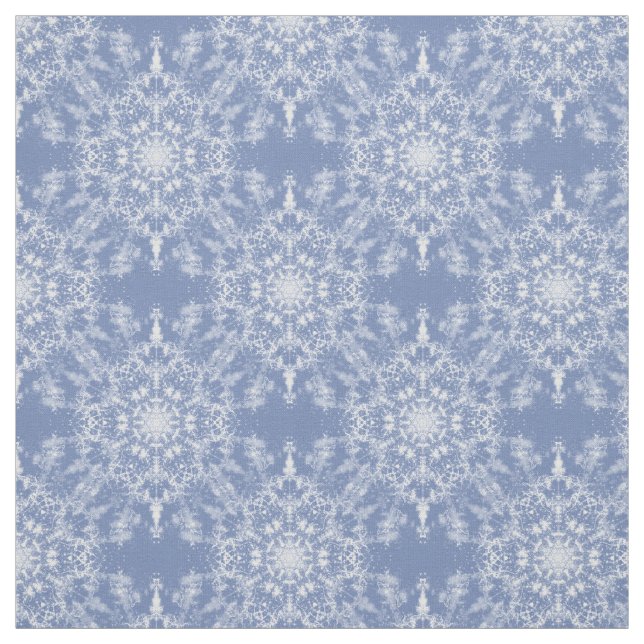 Abstract Lacy Fractal Snowflake Pattern on Blue Fabric (Swatch)