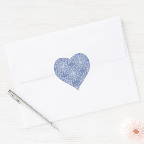 Abstract Lacy Fractal Snowflake Pattern on Blue Heart Sticker