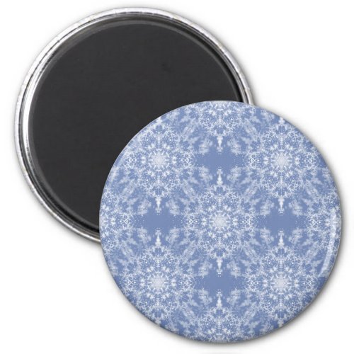 Abstract Lacy Fractal Snowflake Pattern on Blue Magnet