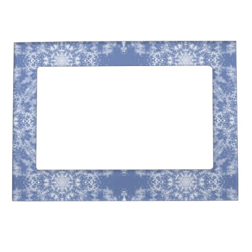Abstract Lacy Fractal Snowflake Pattern on Blue Magnetic Frame