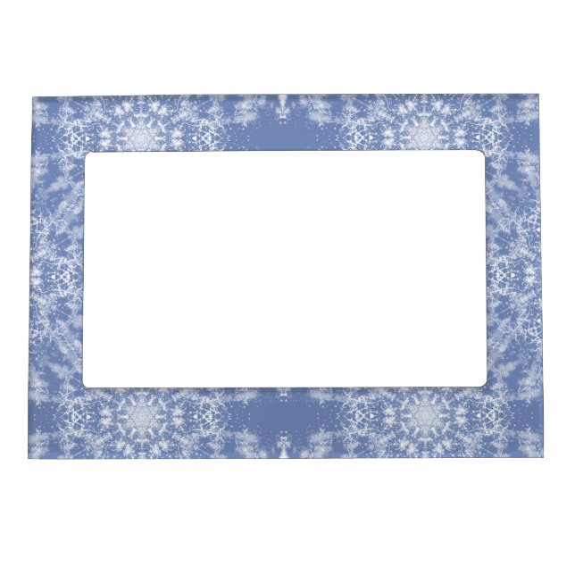 Abstract Lacy Fractal Snowflake Pattern on Blue Magnetic Frame (Front)