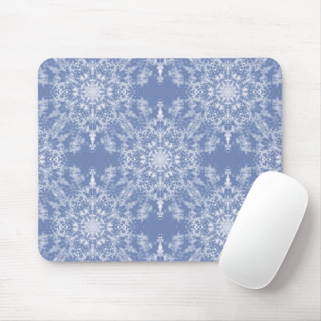 Abstract Lacy Fractal Snowflake Pattern on Blue Mouse Pad (With Mouse)