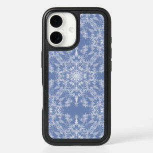 Abstract Lacy Fractal Snowflake Pattern on Blue iPhone 16 Case