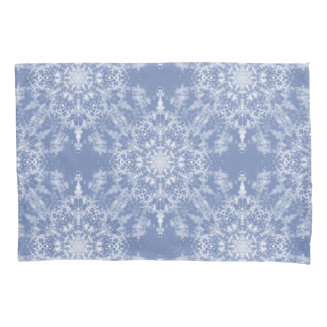 Abstract Lacy Fractal Snowflake Pattern on Blue Pillow Case (Front)