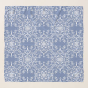 Abstract Lacy Fractal Snowflake Pattern on Blue Scarf