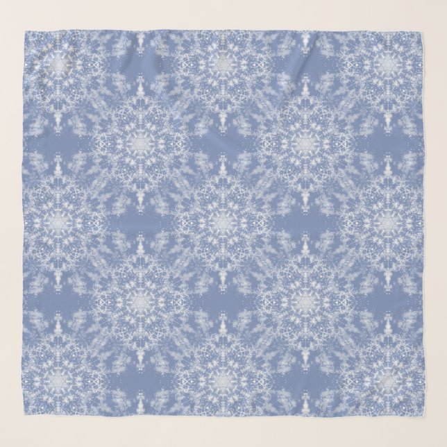 Abstract Lacy Fractal Snowflake Pattern on Blue Scarf (Front)