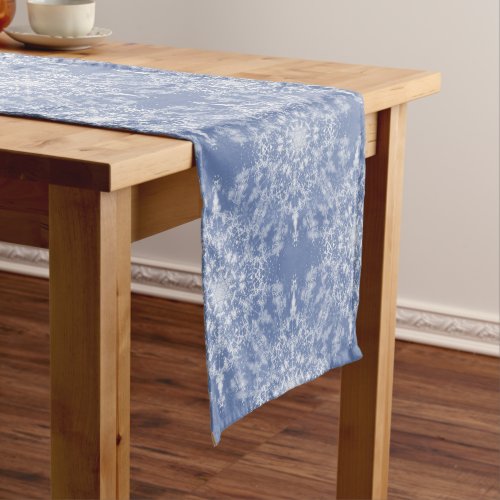 Abstract Lacy Fractal Snowflake Pattern on Blue Short Table Runner
