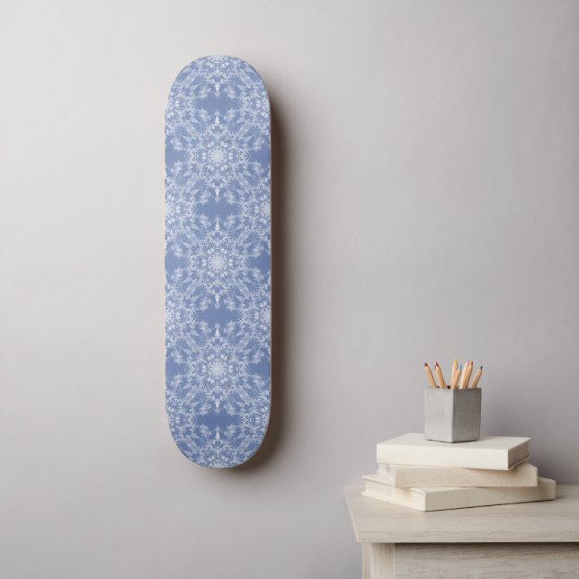 Abstract Lacy Fractal Snowflake Pattern on Blue Skateboard (Wall Art)