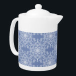 Abstract Lacy Fractal Snowflake Pattern on Blue Teapot<br><div class="desc">This elegant and lacy fractal snowflake pattern on a blue background with a delicate, abstract modern look is being offered just in time for the holidays. This beautiful snowflake pattern design is perfect for both holiday fashion and home decor items as well as making the perfect gift. There is also...</div>