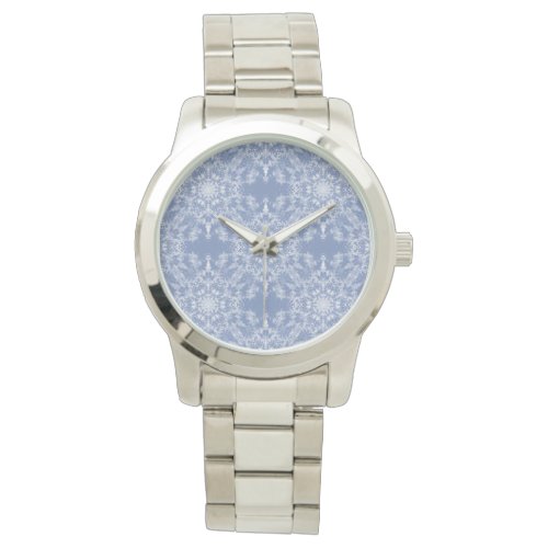 Abstract Lacy Fractal Snowflake Pattern on Blue Watch
