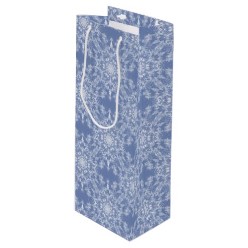 Abstract Lacy Fractal Snowflake Pattern on Blue Wine Gift Bag