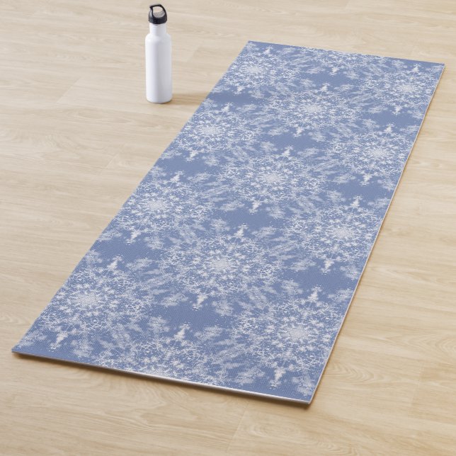 Abstract Lacy Fractal Snowflake Pattern on Blue Yoga Mat (In Situ)